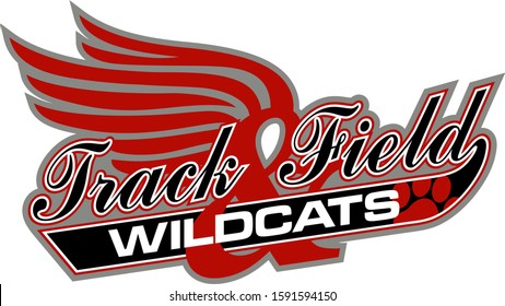 wildcats track & field team design in script with tail for school, college or league