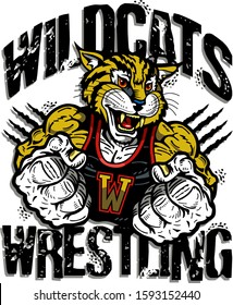 Wildcats Wrestling Team Design With Muscular Mascot For School, College Or League