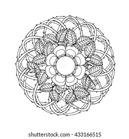 Wilde rose, brier flower mandala, page for adult colouring book