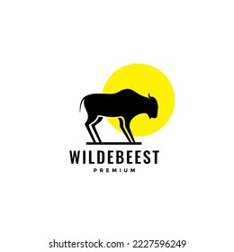 wildebeest animal with sunset minimalist logo design vector