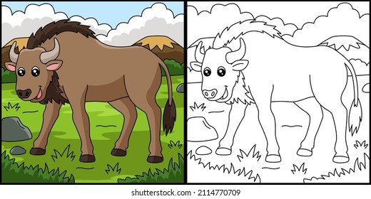Wildebeest Coloring Page Vector Illustration