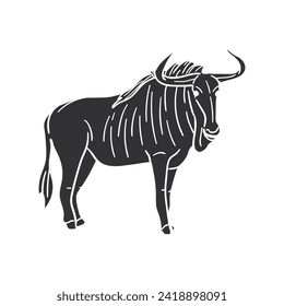 Wildebeest Icon Silhouette Illustration. African Animals Vector Graphic Pictogram Symbol Clip Art. Doodle Sketch Black Sign.