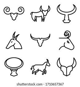 Wildebeest icons set. Outline set of wildebeest vector icons for web design isolated on white background