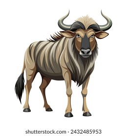 Wildebeest Illustration on White Background