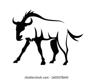 Wildebeest Illustration with Silhouette Style