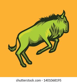 wildebeest jumping esport logo mascot vector illustration