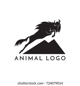 wildebeest jumping logo sign vector illustration on white background