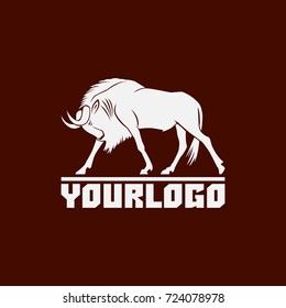 wildebeest logo sign vector illustration on brown background