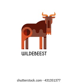 Wildebeest made in unique geometrical flat style. Flat design template animal logo. Isolated icons for your design.