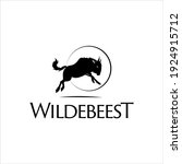 Wildebeest Silhouette Logo Animal Vector Template, Simple Black Color Fauna Element for Graphic Design Ideas
