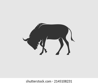 Wildebeest Silhouette on White Background. Isolated Vector Animal Template for Logo Company, Icon, Symbol etc