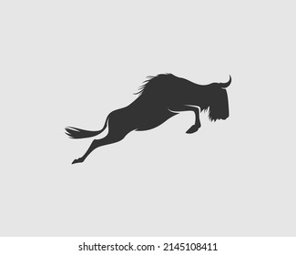 Wildebeest Silhouette on White Background. Isolated Vector Animal Template for Logo Company, Icon, Symbol etc