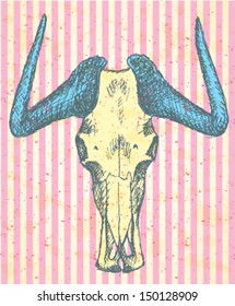 Wildebeest skull, vector background