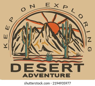 Wilderness adventure line vector t-shirt design. Desert cactus artwork. 