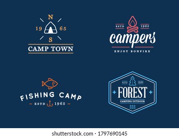 Wilderness Camping logo templates. Sign Design with Elements and Fictitious Sample Text. 