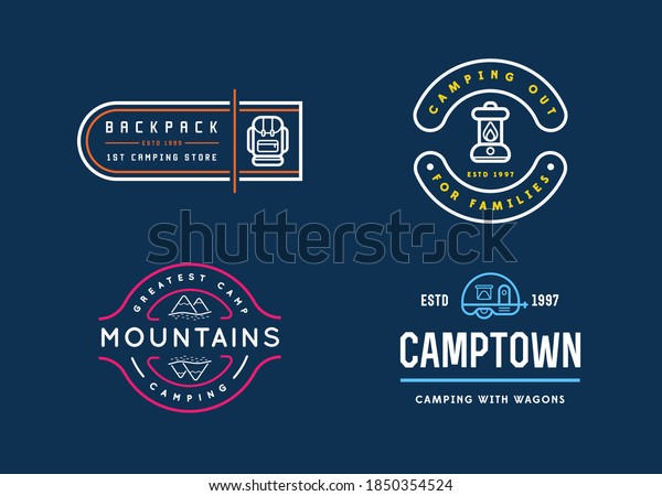 Wilderness Camping logo templates. Sign\
Design with Elements and Fictitious Sample Text.\
