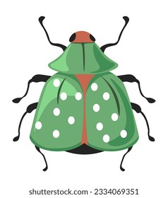 Wilderness creatures and zoology, isolated green beetle or bug with antennae on head and legs. Nature and wilderness, insects species, and types. Zoology kids diversity. Vector in flat style