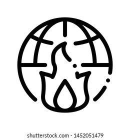 Wilderness Fire Planet Earth Vector Thin Line Icon. Wild Forest Wood Fire Climate Environmental Problem, Industrial Pollution Linear Pictogram. Greenhouse Effect Global Warming Contour Illustration