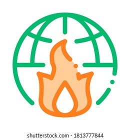 Wilderness Fire Planet Earth Vector Thin Line Icon. Wild Forest Wood Fire Climate Environmental Problem, Industrial Pollution Linear Pictogram. Greenhouse Effect Global Warming Contour Illustration