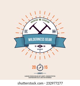 wilderness gear adventure badge graphic design logo emblem vector illustration