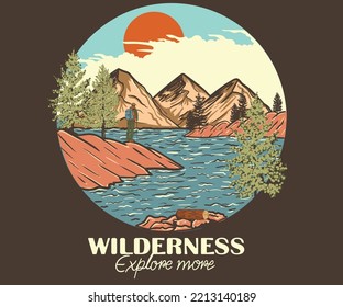 Wilderness graphic artwork for t shirt and others. Explore more graphic print design for apparel, sticker, background, poster and others.