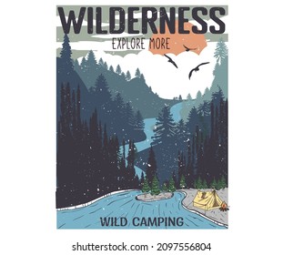 Wilderness graphic print for t shirt, apparel, sticker, batch, background, poster and others.