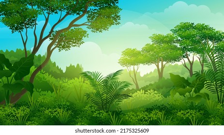 Wilderness with lush grass and trees tropical forest