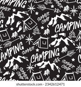 Wilderness Nightfall Campers Vector Seamless Pattern can be use for background and apparel design