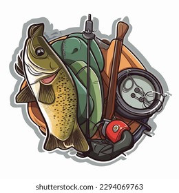 Wilderness survival gear. Sport fishing and hobby.. Cartoon vector illustration. label, sticker, t-shirt printing