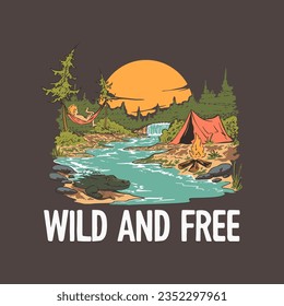 wildernest mountain vector camp illustration by youkenart