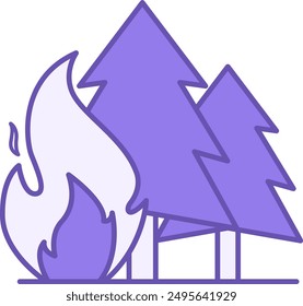 Wildfire Color Icon. Vector Icon. Bonfire and Trees. Danger to Nature. Ecological Problem. Climate Change Concept