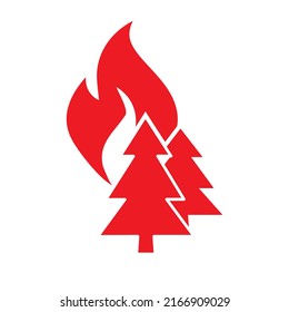 WILDFIRE DANGER icon on white background. Forest with trees on fire