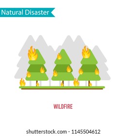 Wildfire disaster in flat design concept.Natural disaster collection.Vector illustration.