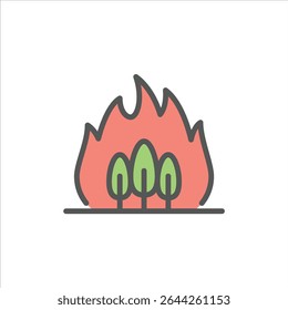 Ícone de contorno preenchido com Wildfire. Wildfire na ilustração da linha de cores Forest.