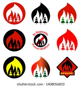 Wildfire forest fire vector icon set