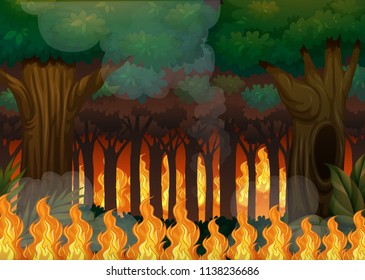 Un incendio forestal en la ilustración