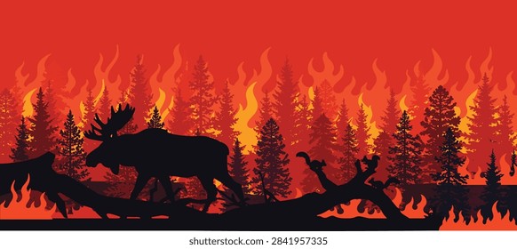 Wildfire Forest Landscape with Moose and Fallen Tree