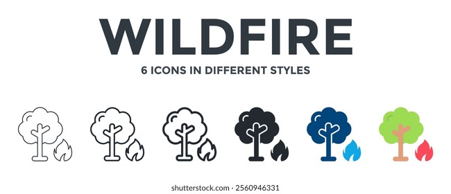 WILDFIRE icon in different style vector illustration. Designed in thin line, regular line, bold line, glyph, color fill, and flat style can be used for web