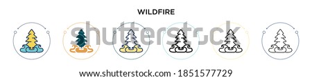 Wildfire icon in filled, thin line, outline and stroke style. Vector illustration of two colored and black wildfire vector icons designs can be used for mobile, ui, web