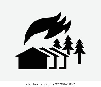 Wildfire Icon Wild Forest Fire Burn Burning Flames Engulf Disaster Black White Silhouette Symbol Sign Graphic Clipart Artwork Illustration Pictogram svg