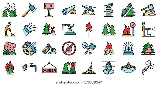 Wildfire Icons Set. Outline Set Of Wildfire Vector Icons Thin Line Color Flat On White