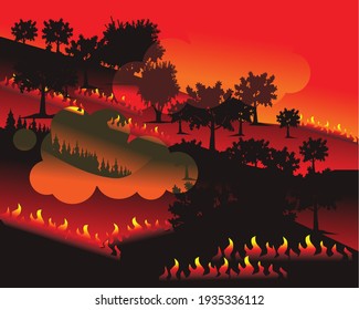 wildfire pollution. vector illustration  background landscape silhouette