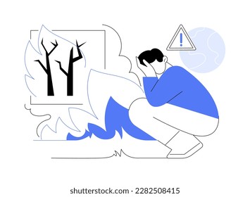 Wildfires abstract concept vector illustration. Upset man looking at the fire, extreme heat, ecology environmental problem, climate change consequences, blazing grass abstract metaphor.