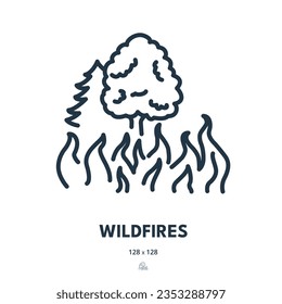 Wildfires Icon. Fire, Flame, Forest. Editable Stroke. Simple Vector Icon