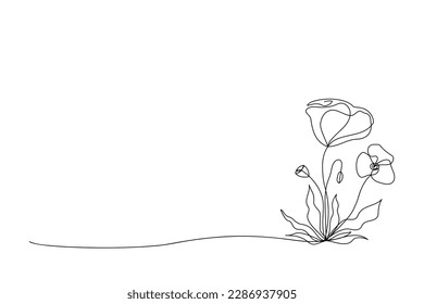 Wildflower abstract poppy drawn in one line. Sketch. Continuous line drawing botanical art. Vector illustration.