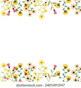 Wildflower border or frame, for decoration of invitations, greeting cards, print design