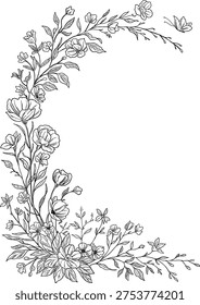 Wildflower Botanical Border Frame Hand Drawn Floral Illustration	