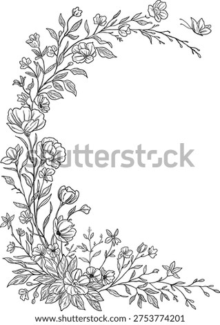 Wildflower Botanical Border Frame Hand Drawn Floral Illustration	