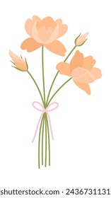 Wildflower bouquet, tied with ribbon. Floral vector illustration. Gentle meadow flowers, wild plants for design projects