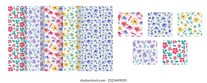 
Wildflower bright simple seamless patterns. Flower design. Nature inspired minimalistic and simple vector illustration.